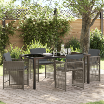Vidaxl 5 Piece Garden Dining Set With Cushions Grey Poly Rattan