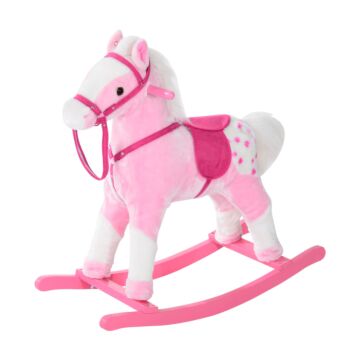Homcom Childrens Plush Rocking Horse With Sound-pink