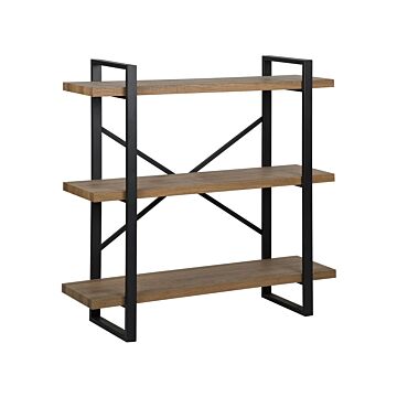 3 Tier Bookcase Dark Wood With Black Metal Frame Open Shelves Industrial Cross-back Home Storage Minimalist Freestanding Unit Beliani