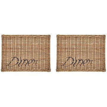 Set Of 2 Placemats Natural Rattan 43 X 33 Cm Handmade Boho Style Home Decor Living Room Dining Room Kitchen Beliani
