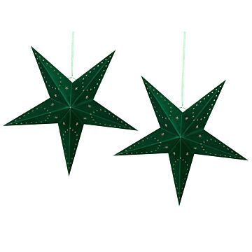 Set Of 2 Star Lanterns Green Velvet Paper 60 Cm Hanging Christmas Home Decororation Seasonal Festive Beliani