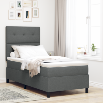 Vidaxl Box Spring Bed With Mattress & Led Dark Grey 90x190 Cm Fabric