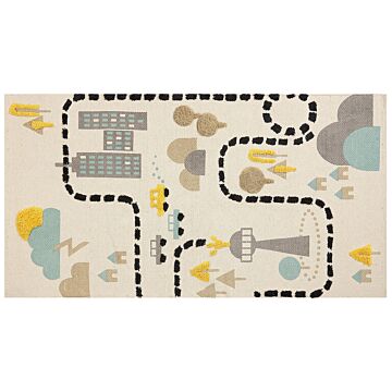 Area Rug Multicolour Cotton Polyester 80 X 150 Cm City Motif Low Pile Runner For Children Playroom Beliani