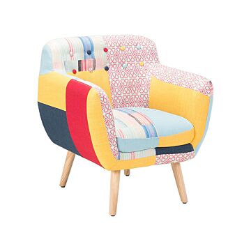 Armchair Multicolour Fabric Patchwork Upholstery Buttoned Retro Club Chair Retro Style Beliani