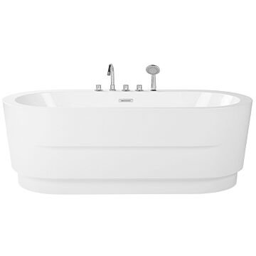 Freestanding Bath White Sanitary Acrylic Oval Single 170 X 80 Cm With Fixtures Modern Design Minimalist Beliani