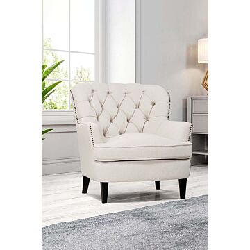 Linen Upholstered Armchair With Wooden Legs