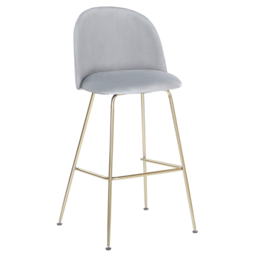 Set Of 2 Bar Chairs Grey Velvet Upholstery Golden Steel Frame Counter Height Seat Dining Room Furniture Glam Design Beliani