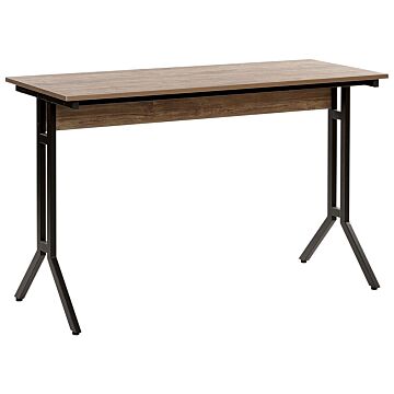 Home Office Desk Dark Wood Tabletop Black Powder Coated Steel Legs 120 X 48 Cm Modern Industrial Design Beliani