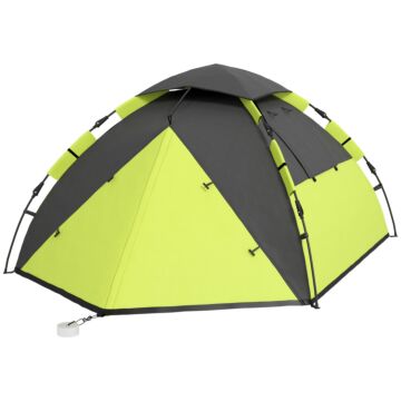 Outsunny 3-4 Man Camping Tent, Family Tent, 2000mm Waterproof, Portable With Bag, Quick Setup, Green