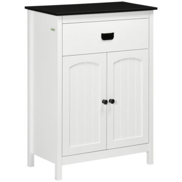 Kleankin Bathroom Cabinet, Bathroom Storage Unit With Drawer, Double Door Cabinet, Adjustable Shelf For Living Room, White