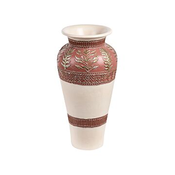 Decorative Floor Vase White And Brown Terracotta Stonewear Traditional Style Home Decor For Dried Flowers Beliani