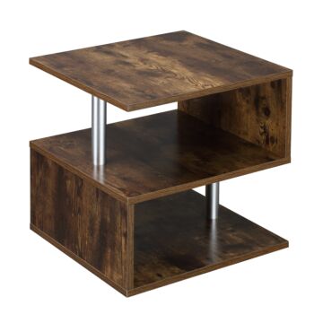 Homcom Coffee End Table S Shape 2 Tier Storage Shelves Organizer Versatile Home Office Furniture (natural)
