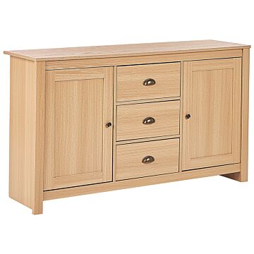 2 Door Sideboard Light Wood Particle Board 2 Cabinets And 3 Drawers Traditional Style Storage Beliani
