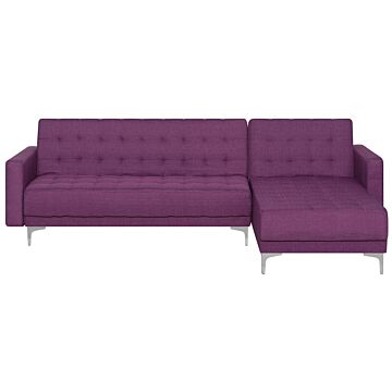 Corner Sofa Bed Purple Tufted Fabric Modern L-shaped Modular 4 Seater Left Hand Chaise Longue Beliani
