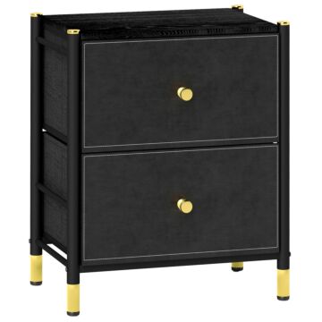 Homcom Bedside Table, Pu Leather Side Table With 2 Drawers, Bedside Cabinet With Steel Legs For Bedroom, Living Room, Black