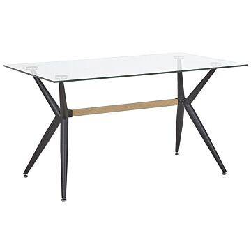 Dining Table Transparent 140 X 80 Cm Tempered Glass Top Metal Black Legs Rectangular Modern Industrial Beliani