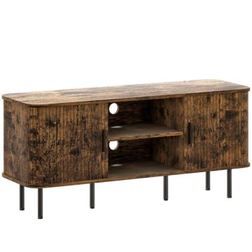 Homcom Tv Stand Cabinet For Tvs Up To 55 Inches, Tv Unit With Storage Shelves And Cupboard For Living Room, Rustic Brown