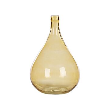 Vase Yellow Glass 31 Cm Handmade Decorative Round Bud Shape Tabletop Home Decoration Modern Design Beliani