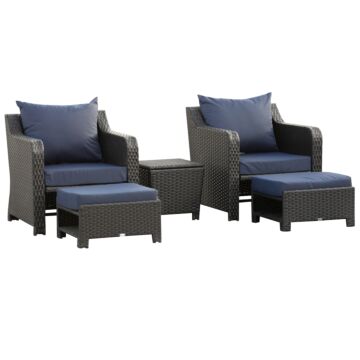 Outsunny 2 Seater Outdoor Rattan Garden Furniture Sofa Set W/ Storage Function Side Table & Ottoman, Deep Coffee