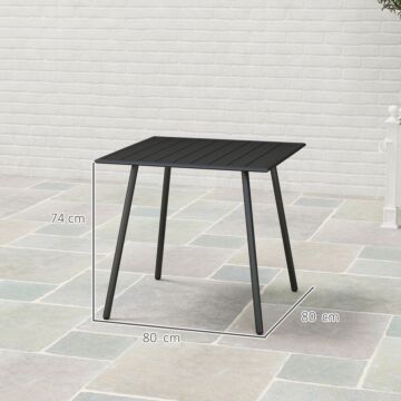 Outsunny Square Garden Table With Slat Top, Steel Frame, Outdoor Table For 4 Person, 80 X 80 X 74 Cm, Black