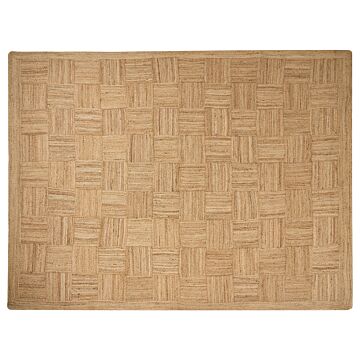 Area Rug Beige Jute 300 X 400 Cm Braided Handmade Checked Pattern Natural Boho Style Textile Beliani