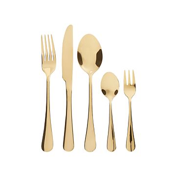 Cutlery Set Gold Stainless Steel 30 Pieces For 6 People Knife Spoon Fork Teaspoon Cake Fork Modern Design Beliani
