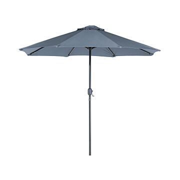 Garden Parasol Grey Shade With Led Light Ø 266 X 240 Cm Aluminium Pole Crank Mechanism Outdoor Umbrella Beliani