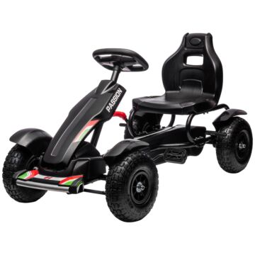 Homcom Metal Kids Pedal Go Kart With Adjustable Seat Inflatable Tyres Black