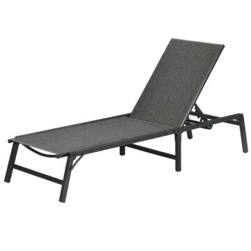 Outsunny Foldable Rattan Sun Lounger With 5-level Adjust Backrest, Recliner Chair, Grey