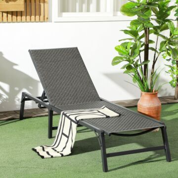 Outsunny Foldable Rattan Sun Lounger With 5-level Adjust Backrest, Recliner Chair, Grey