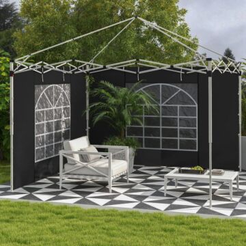 Outsunny Gazebo Side Panels, 2 Pack Sides Replacement, For 3x3(m) Or 3x6m Pop Up Gazebo, With Windows And Doors, Black