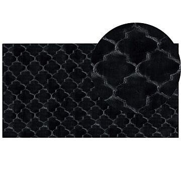 Faux Rabbit Fur Rug Black Artificial Polyester Fur 80 X 150 Cm Soft Shaggy High Pile Trellis Pattern Rug Beliani