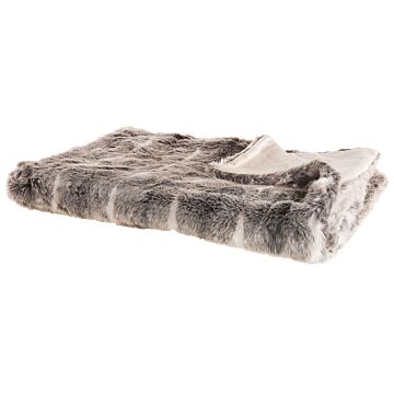 Blanket Brown And White Acrylic 180 X 220 Cm Fluffy Rustic Throw Faux Fur Living Room Decorations Beliani