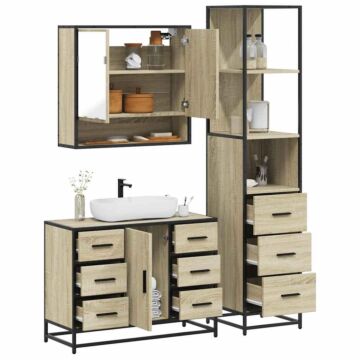 Vidaxl 3 Piece Bathroom Furniture Set Sonoma Oak Engineered Wood