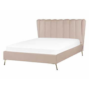 Bed Frame Taupe Velvet Upholstery Golden Metal Legs Eu Double Size 4ft6 With Usb Port Headboard Modern Glam Bedroom Beliani
