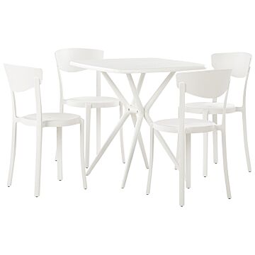 Garden Dining Set White Synthetic 4 Stacking Chairs Square Table Lightweight Indoor Outdoor Plastic Modern Beliani