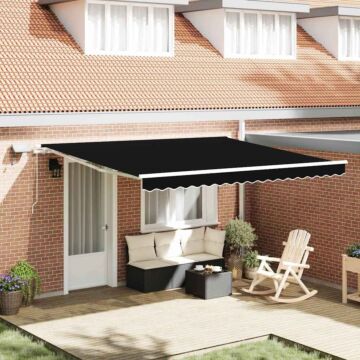 Vidaxl Manual Retractable Awning With Led Black 400x300 Cm