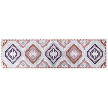 Runner Rug Multicolour Cotton 80 X 300 Cm Hallway Kitchen Runner Geometric Pattern Long Carpet Beliani