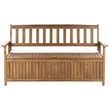 Outdoor Bench With Storage Solid Acacia Wood 3 Seater 160 Cm Light Colour Rustic Style Beliani