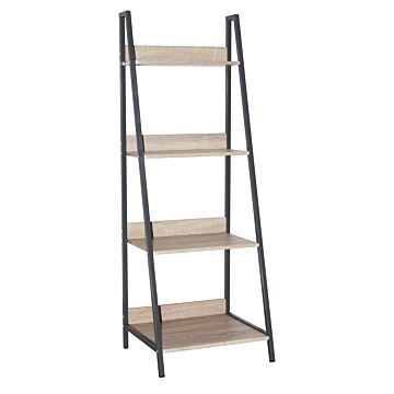 Loft Home Office Ladder Bookcase/display Unit With Oak Effect And Grey Metal Frames