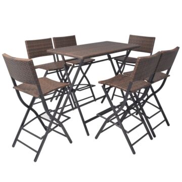 Vidaxl 7 Piece Folding Outdoor Dining Set Steel Poly Rattan Brown