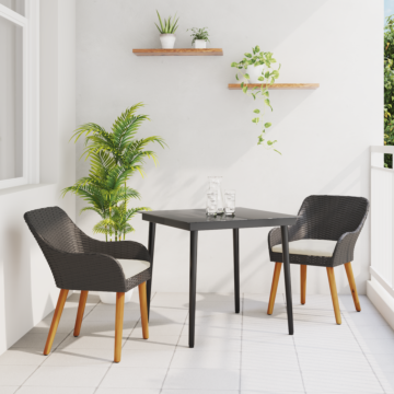 Vidaxl 3 Piece Garden Dining Set Black Poly Rattan