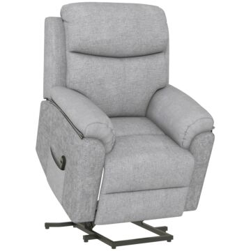 Homcom Power Lift Chair Electric Riser Recliner For Elderly, Linen Fabric Sofa Lounge Armchair With Remote Control And Side Pocket, Grey