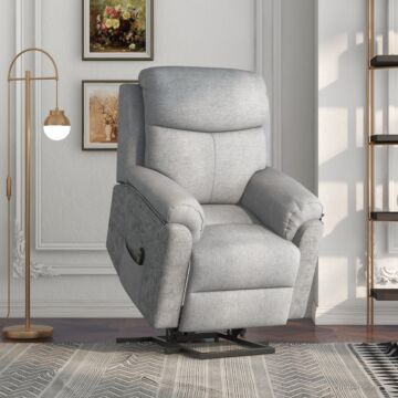 Homcom Power Lift Chair Electric Riser Recliner For Elderly, Linen Fabric Sofa Lounge Armchair With Remote Control And Side Pocket, Grey