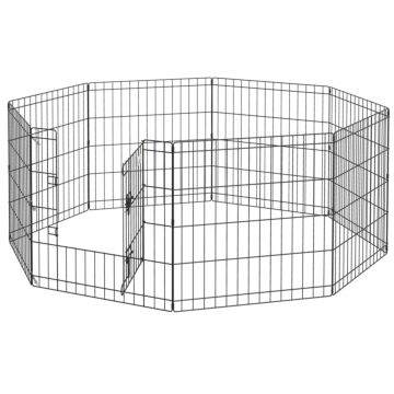 Pawhut 8 Panel Dog Playpen Puppy Pen Rabbits Guinea Metal Crate Pet Cage Run Indoor Outdoor, 61x61 Cm