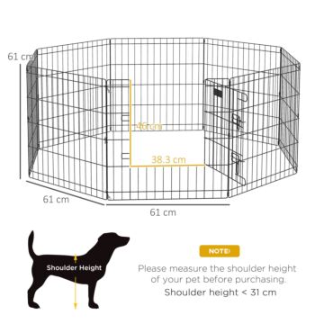 Pawhut 8 Panel Dog Playpen Puppy Pen Rabbits Guinea Metal Crate Pet Cage Run, 61x61 Cm