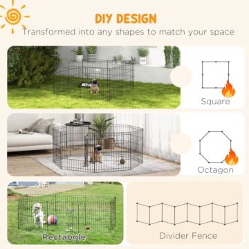 Pawhut 8 Panel Dog Playpen Puppy Pen Rabbits Guinea Metal Crate Pet Cage Run, 61x61 Cm