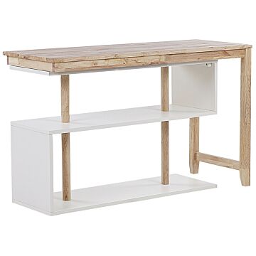Corner Home Office Desk Light Wood And White Rubberwood 120 X 45 Cm Rotatable Top Open Shelves Scandinavian Style Beliani
