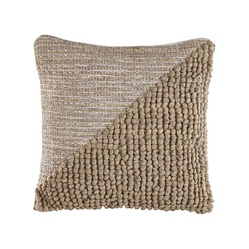 Scatter Cushion Beige Wool And Cotton 45 X 45 Cm Pillow Cover Solid Pattern With Polyester Filling Beliani
