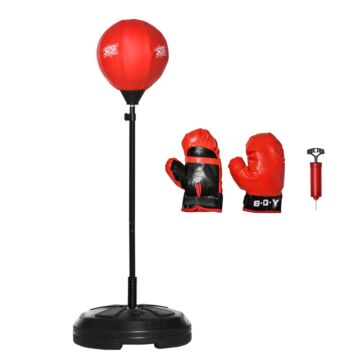 Homcom Kids Boxing Set, Adjustable Height Punching Ball, Free Standing Punch Bag With Boxing Gloves For 8-10 Years Children